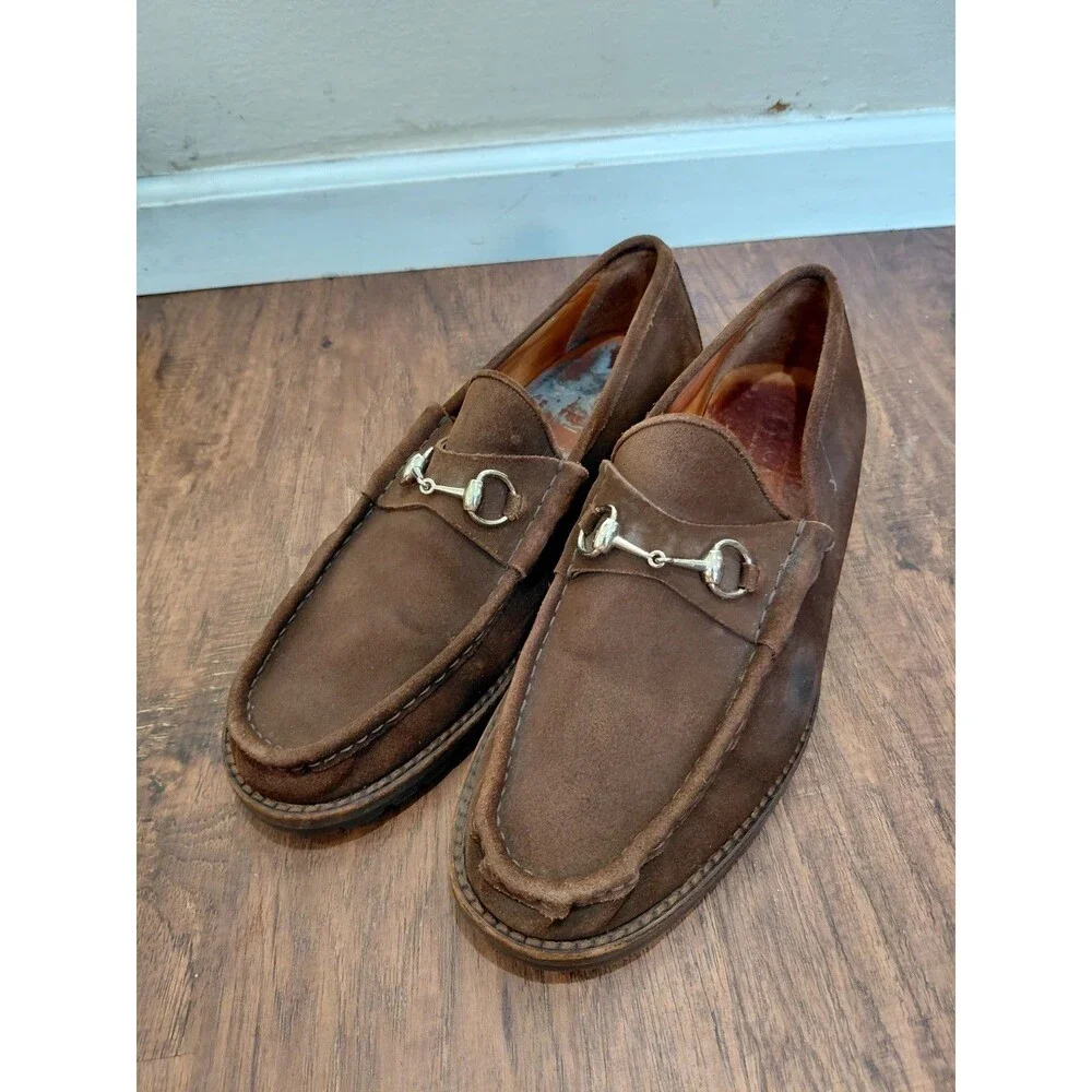 GUCCI Men's Brown Suede Loafers Shoes Size 13.5 US Made in Italy